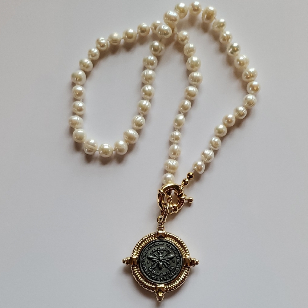 Authentic Pearl Necklace with Coin Pendant